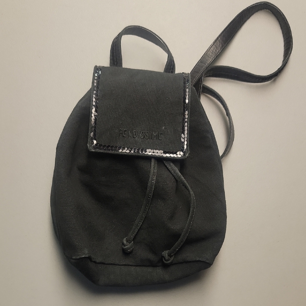 Fendi Fendissime Vintage Black Backpack w/Sequin Accents and Coin Purse
